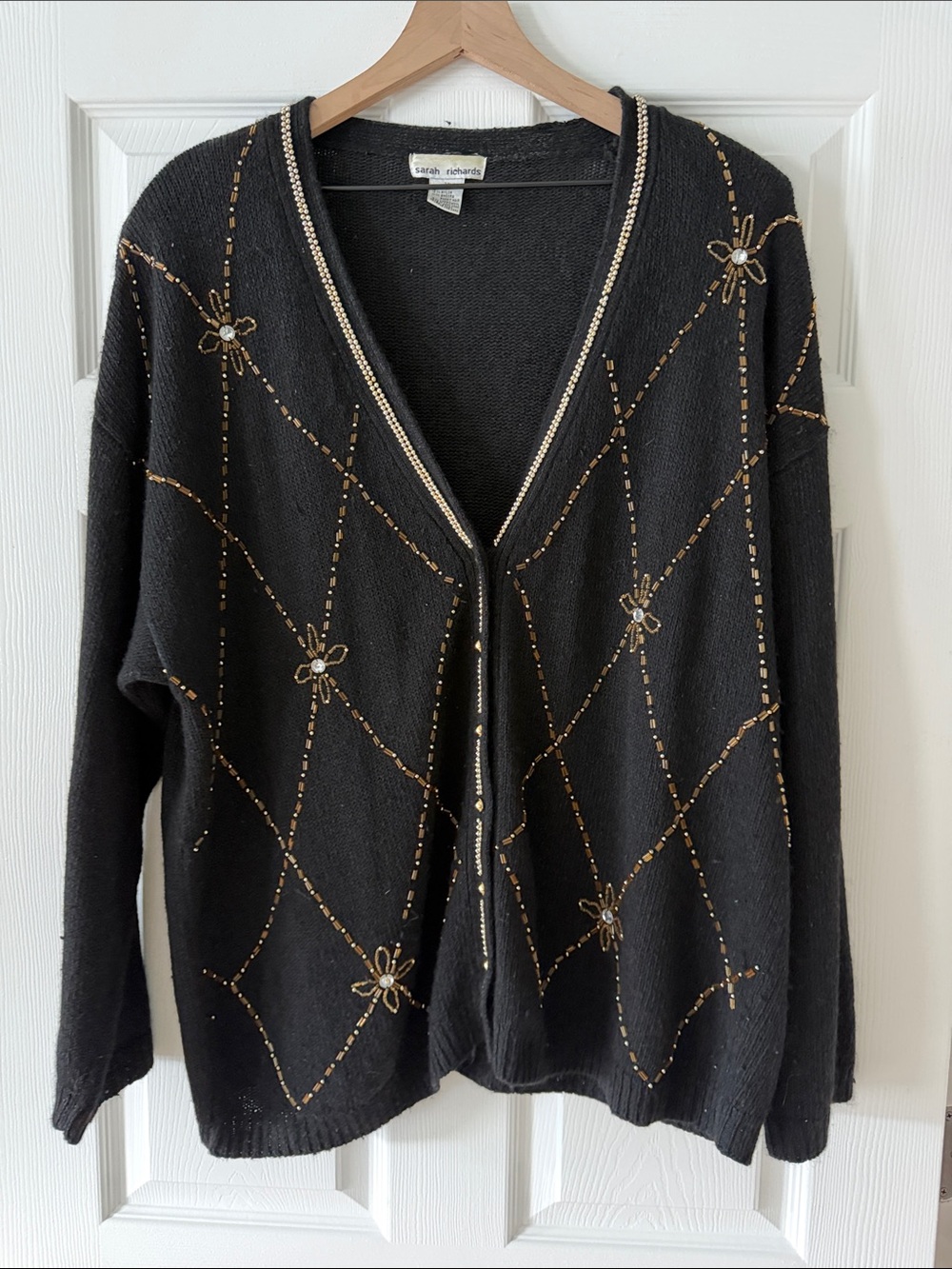 Vintage 90s Sarah Richards Beaded Cardigan 22W Grandmacore Diamond Sweater